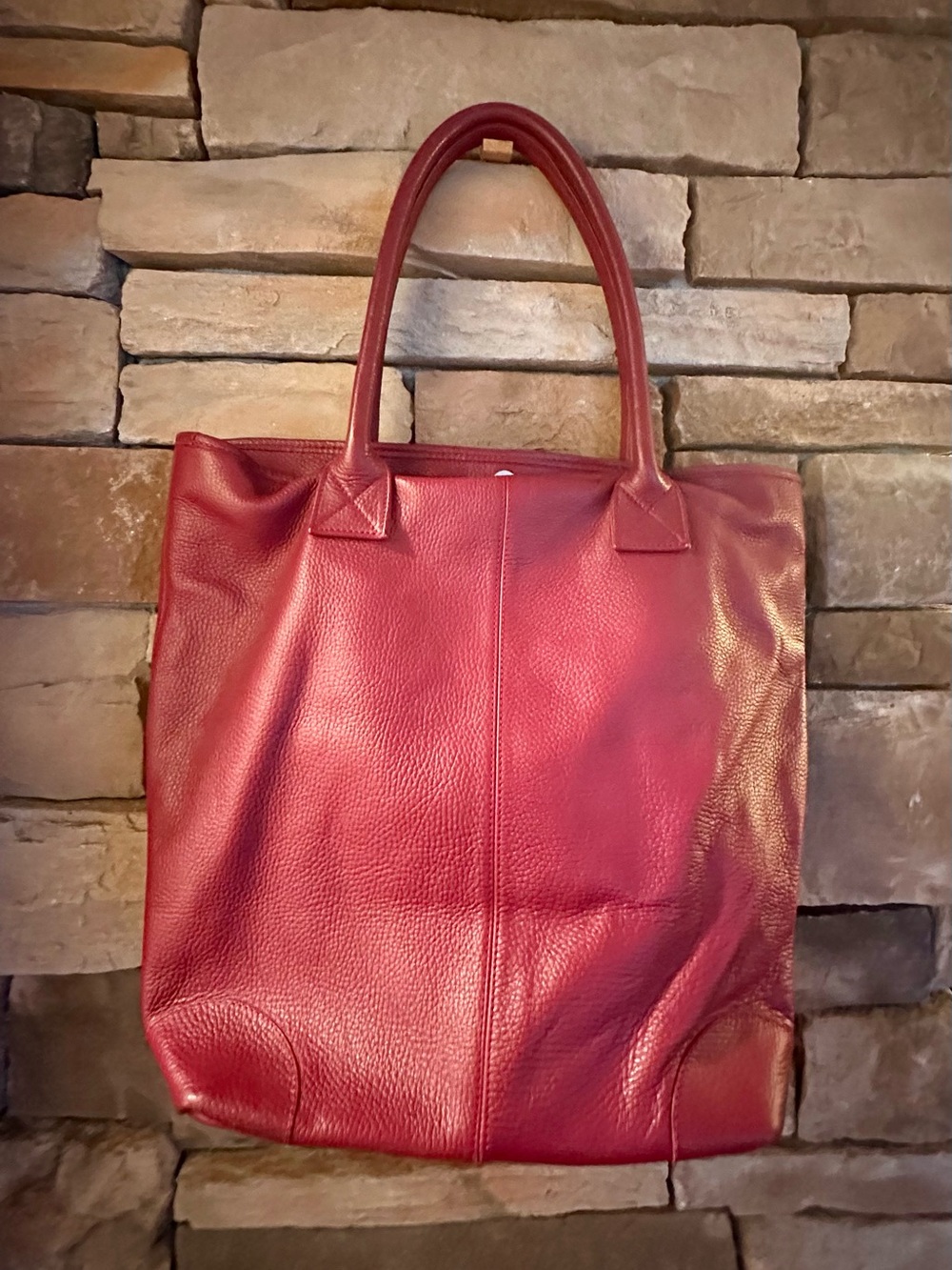 Crate & Barrel Leather Tote Bag - Berry